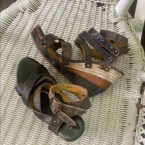 BED|STU Black and Brown Wedge Sandals